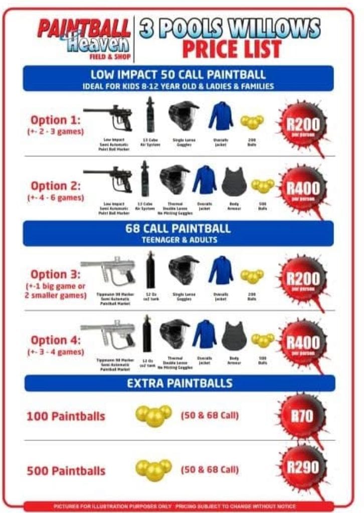 Paintball Heaven 2025 Pricelist