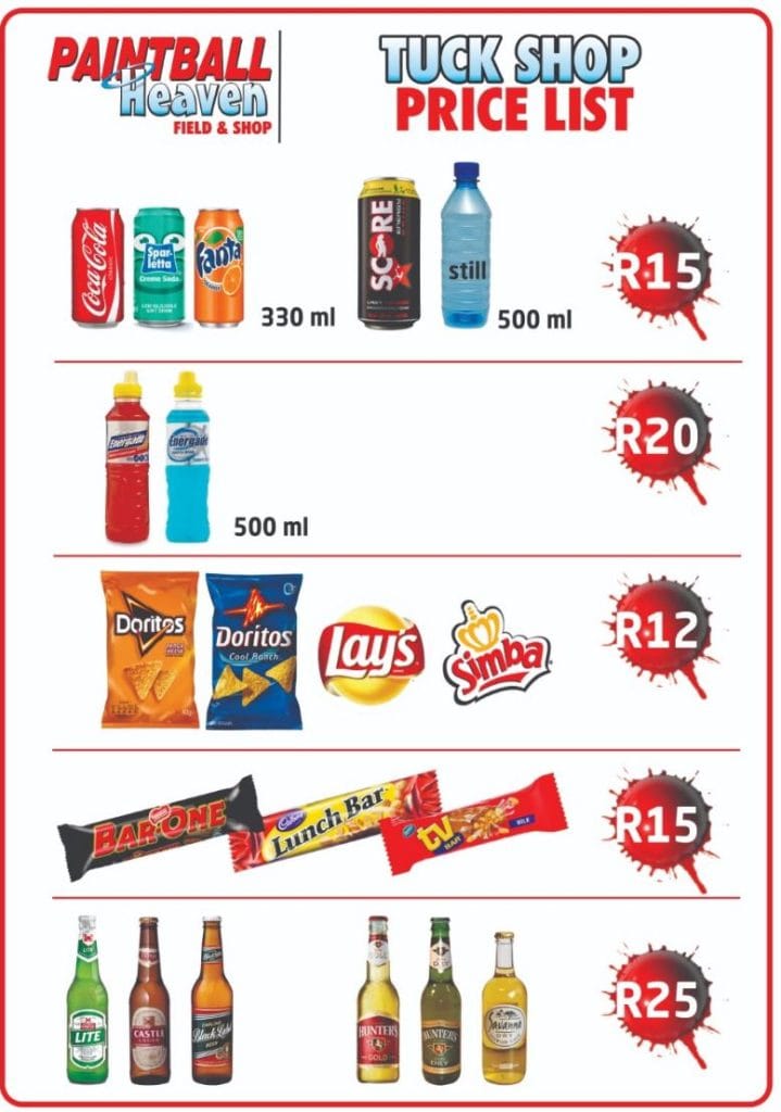 Paintball Heaven 2025 Tuck Shop Pricelist